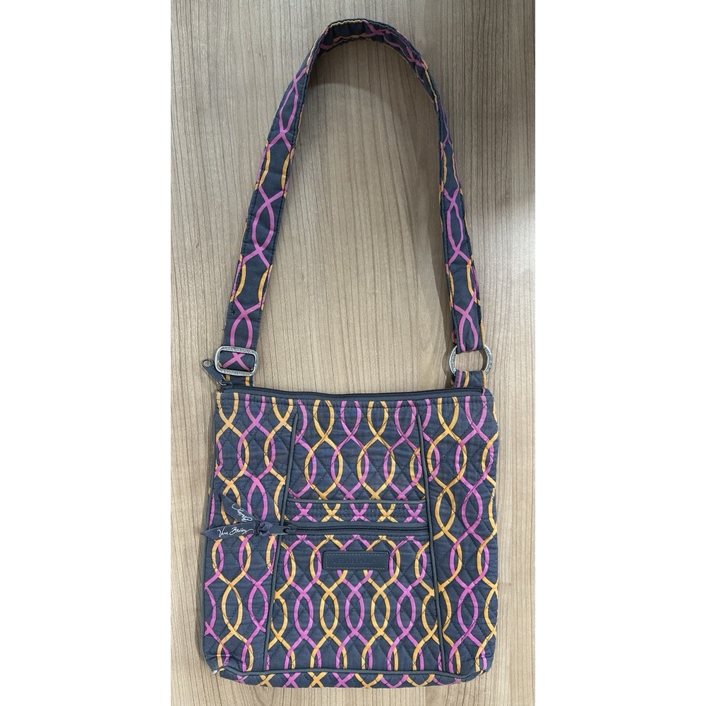 Vera Bradley Purse Crossbody Shoulder Bag Quilted Jazzy Swirls Gray Pink Orange